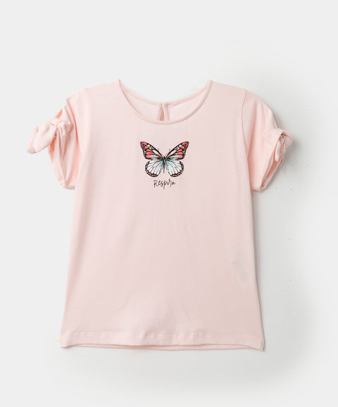 Camiseta manga corta para niña en licra color rosado claro