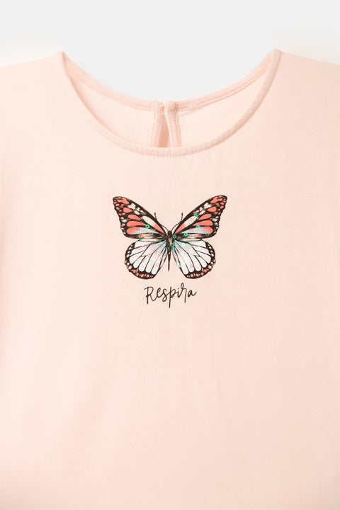 Camiseta manga corta para niña en licra color rosado claro