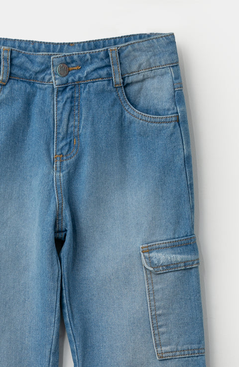 Jean Cargo Para Niña En Denim Color Índigo Claro