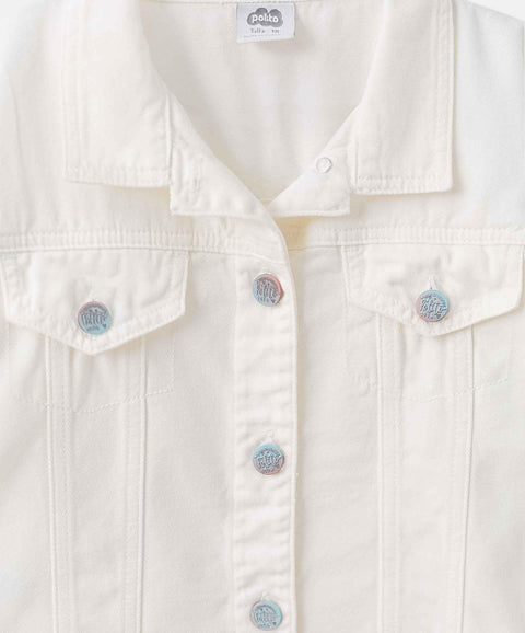 Chaqueta Para Niña En Denim Color Crudo
