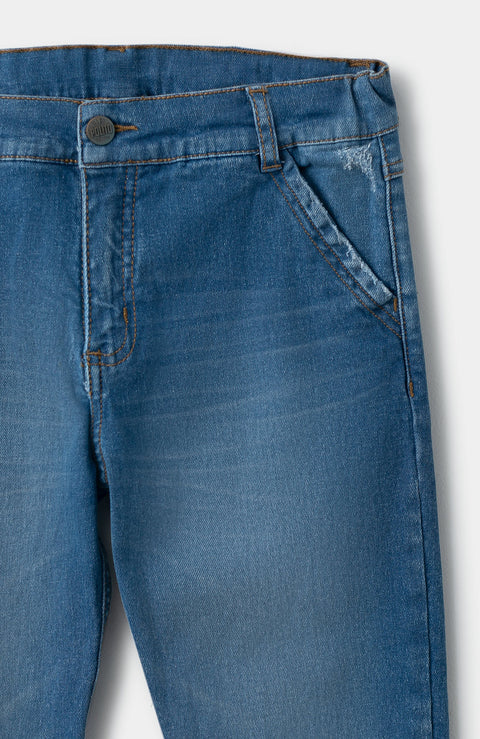 Jean Para Niño En Denim Color Índigo Con Ligero Desgaste