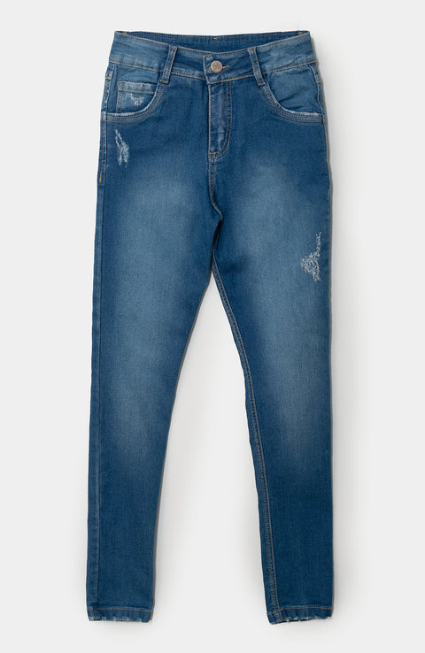 Jean Para Niño En Denim Color Índigo Con Ligero Desgaste