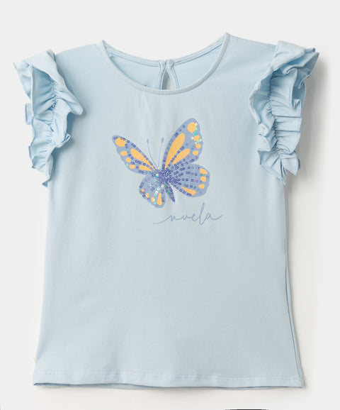 Blusa manga corta en licra color azul claro