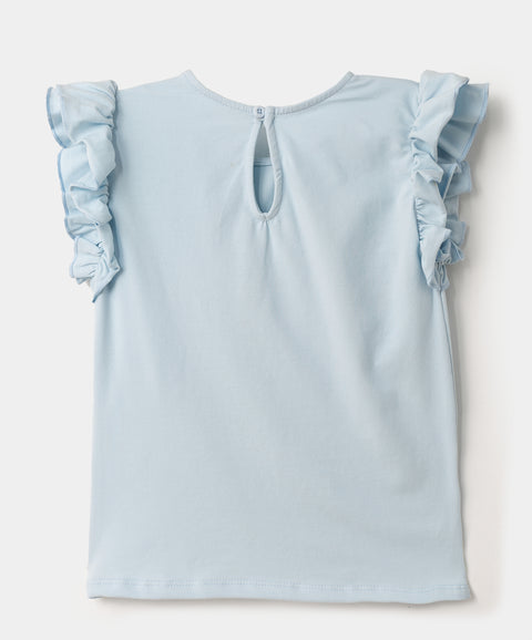 Blusa manga corta en licra color azul claro