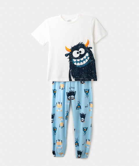 Pijama Manga Corta Para Niño En Tela Suave Color Marfil