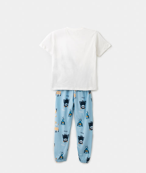 Pijama Manga Corta Para Niño En Tela Suave Color Marfil