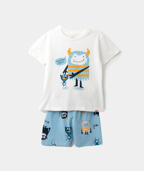 Pijama Manga Corta Para Bebé Niño En Tela Suave Color Marfil