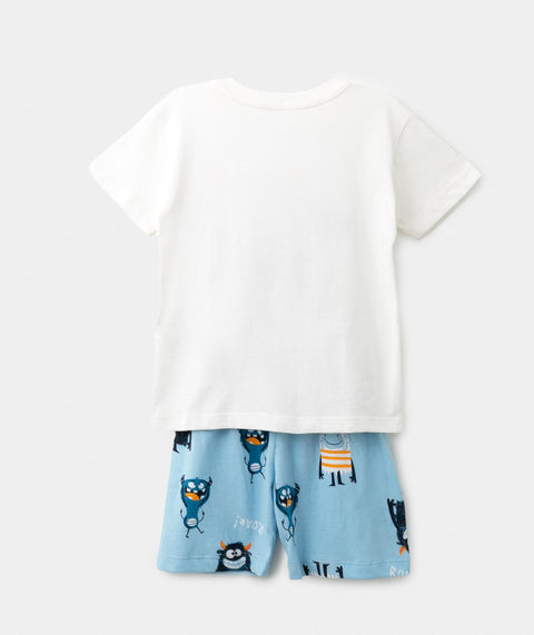 Pijama Manga Corta Para Bebé Niño En Tela Suave Color Marfil