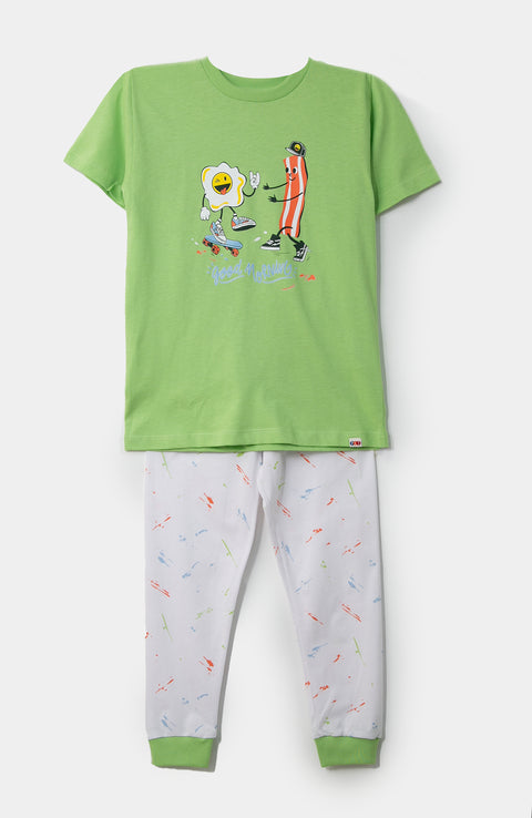 Pijama manga corta para bebé niño en tela suave color verde claro