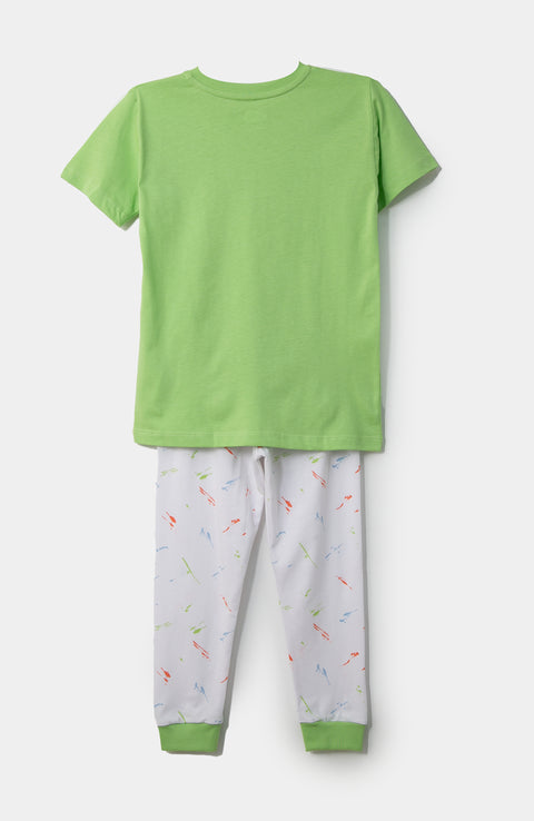 Pijama manga corta para bebé niño en tela suave color verde claro