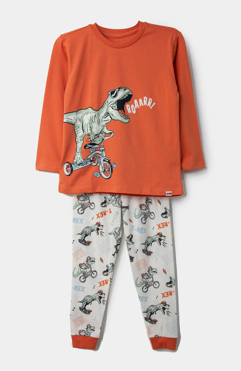 Pijama Manga Larga Para Bebé niño En Tela Suave Color Naranja