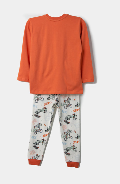 Pijama Manga Larga Para Bebé niño En Tela Suave Color Naranja