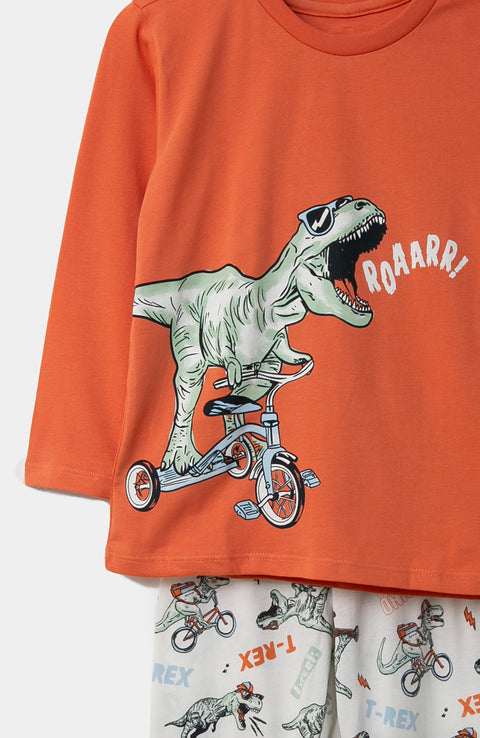 Pijama Manga Larga Para Bebé niño En Tela Suave Color Naranja