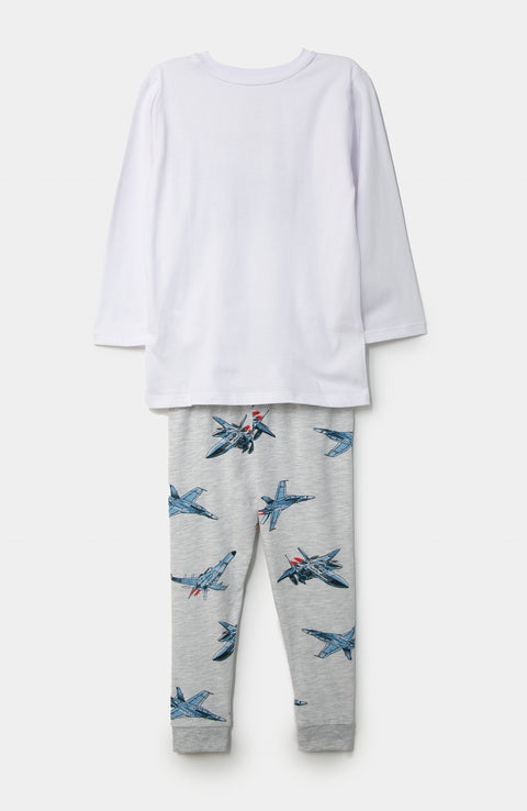 Pijama manga larga para bebé niño en tela suave color blanco