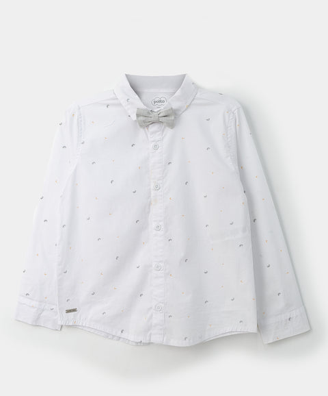 Camisa manga larga para niño en tela stretch color blanco con estampado de bicicletas