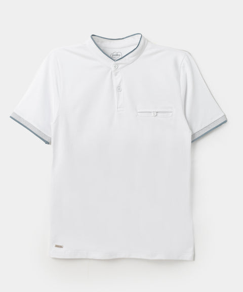 Camiseta Tipo Henley Para Niño En Algodón Color Blanco