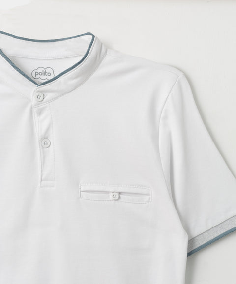 Camiseta Tipo Henley Para Niño En Algodón Color Blanco