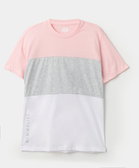 Camiseta manga corta para niño en tela suave color rosado