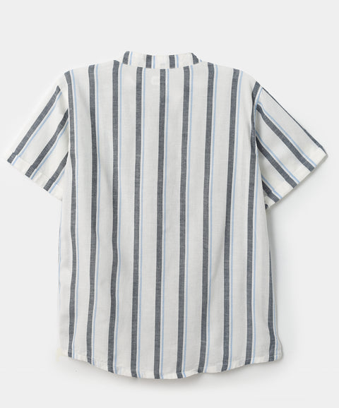 Camisa manga corta para niño en lino color blanco con rayas