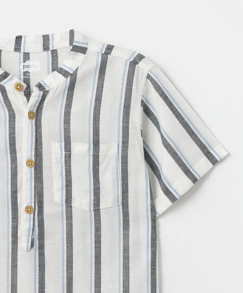 Camisa manga corta para niño en lino color blanco con rayas