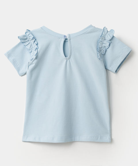 Camiseta manga corta para recién nacida en licra color azul claro