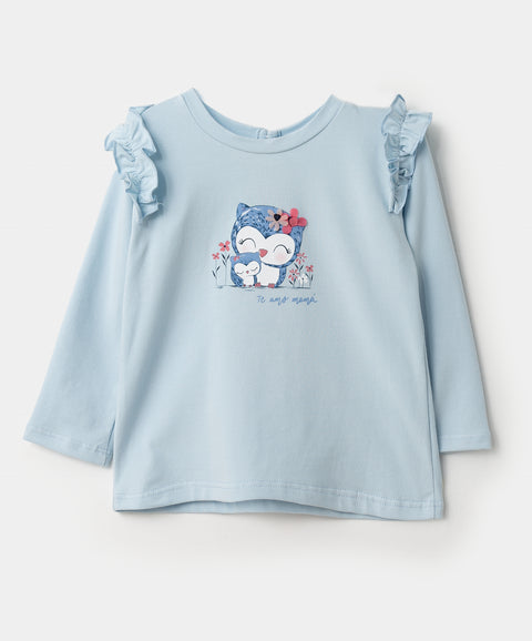 Camiseta Manga Larga Para Recién Nacida En Licra Color Azul Claro