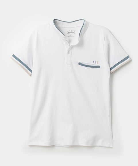 Camiseta tipo henley para bebé niño en algodón color blanco