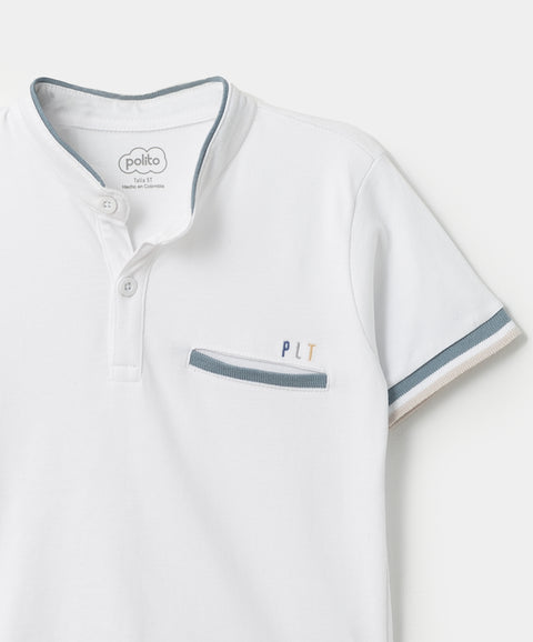 Camiseta tipo henley para bebé niño en algodón color blanco