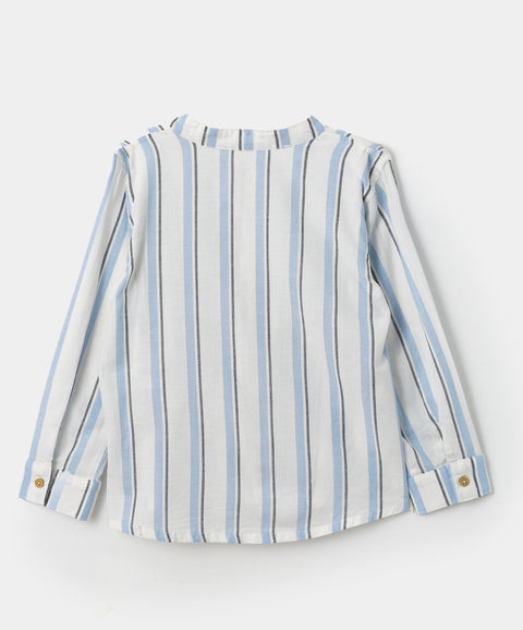 Camisa manga larga para bebé niño en lino color blanco con rayas azules