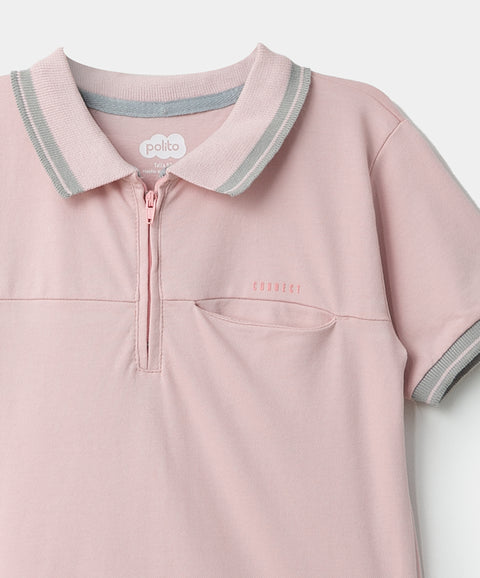 Camiseta tipo polo para bebé niño en algodón color rosado