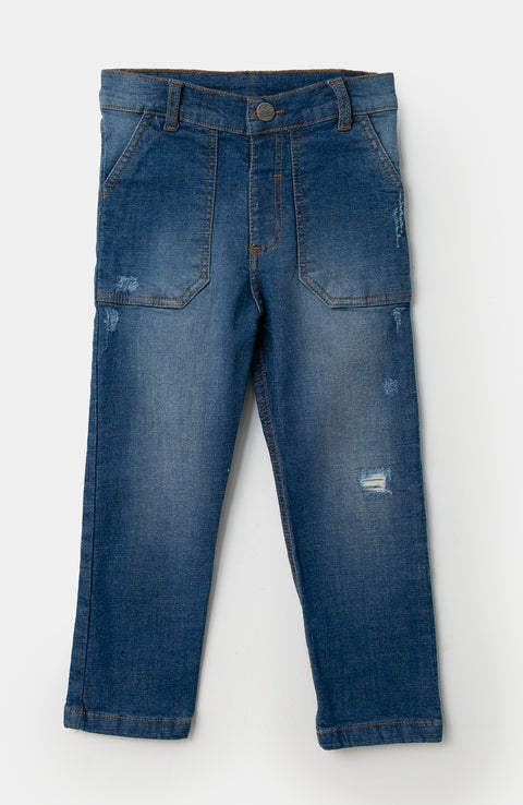 Jean Tipo Slim Para Bebé Niño En Denim Color Índigo