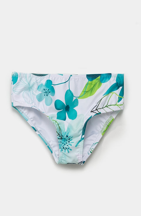 Vestido de baño para niña en licra color verde azul con blanco