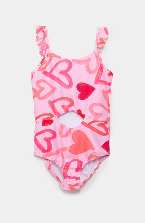 Vestido de baño entero para niña en licra color rosado
