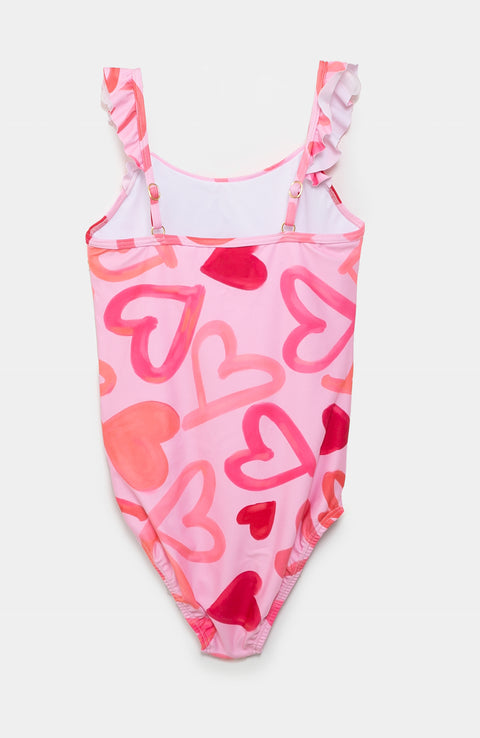 Vestido de baño entero para niña en licra color rosado