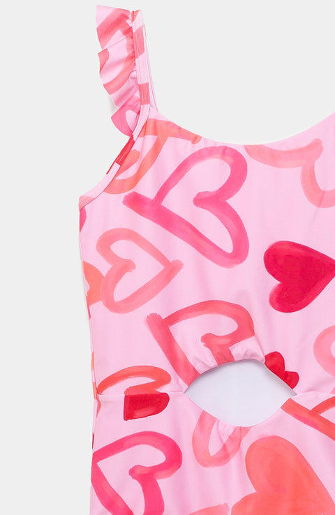 Vestido de baño entero para niña en licra color rosado