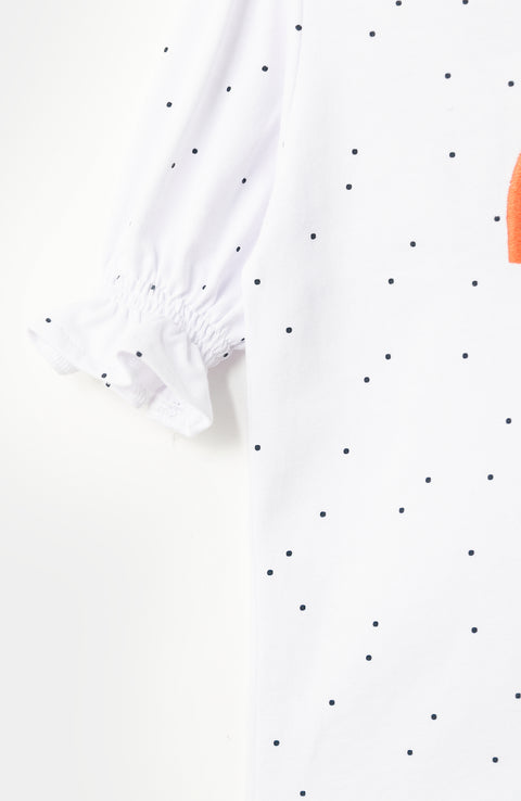 Conjunto de falda y blusa para bebé niña en tela suave color blanco con azul