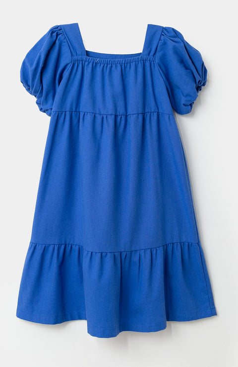 Vestido para bebé niña en lino color azul