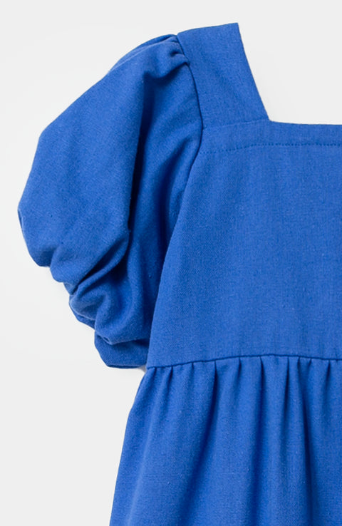 Vestido para bebé niña en lino color azul