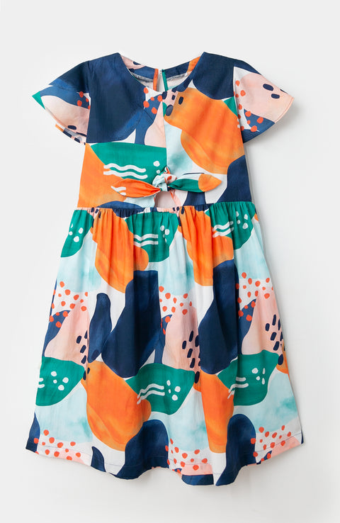 Vestido para niña en lino multicolor
