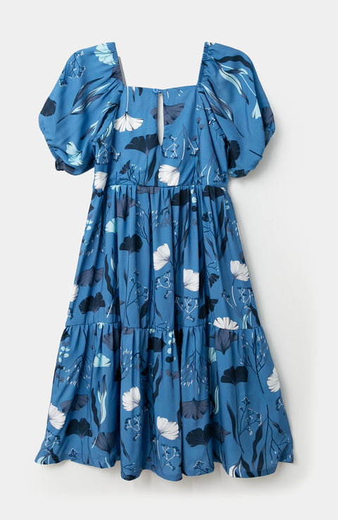 Vestido para niña en twill color azul