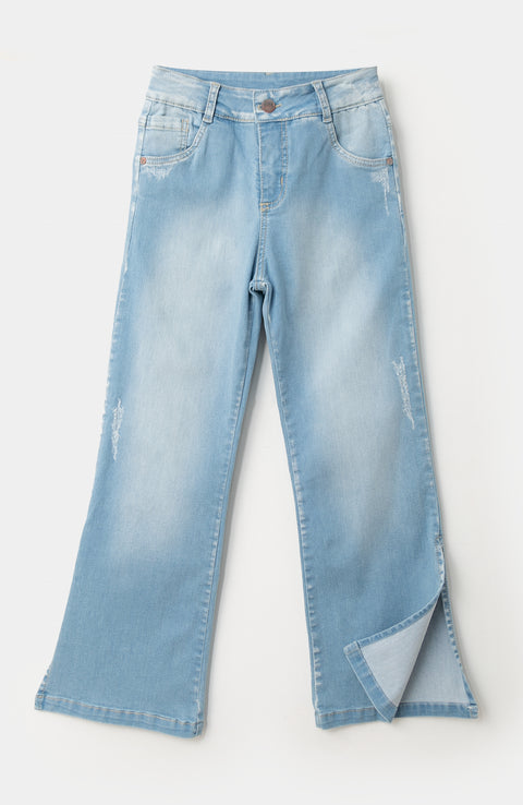 Jean flare para niña en denim color índigo claro