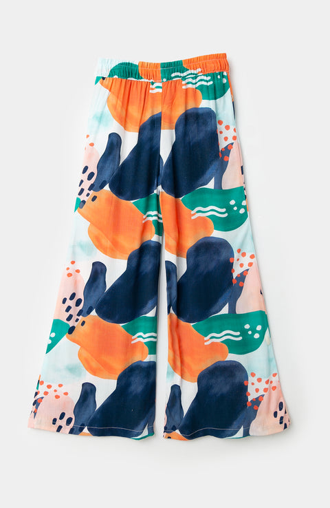 Pantalón wide leg para niña en lino multicolor