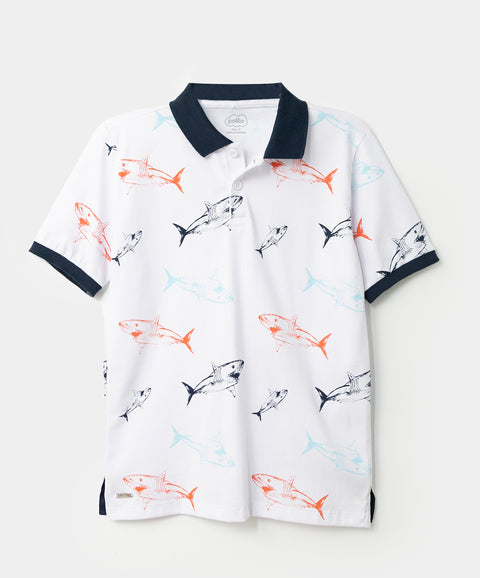 Camiseta estampada Tipo Polo Para Niño En Algodón Color Blanco