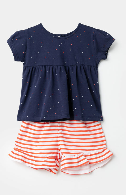 Conjunto de camiseta y short para recién nacida en licra color azul