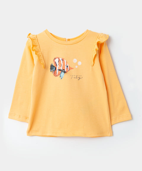 Camiseta Manga Larga Para Recién Nacida En Licra Color Amarillo Claro