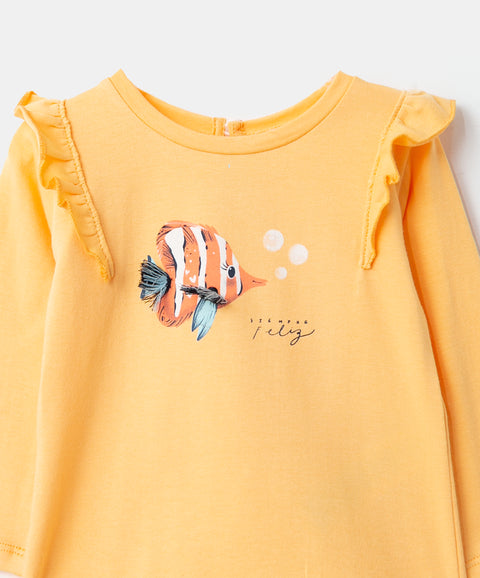 Camiseta Manga Larga Para Recién Nacida En Licra Color Amarillo Claro