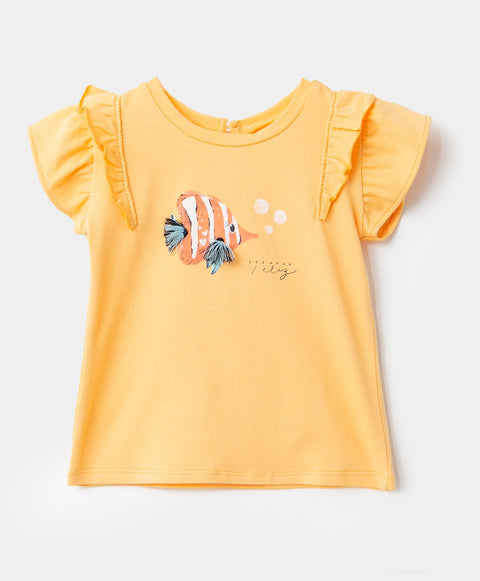 Camiseta para recién nacida en licra color amarillo claro
