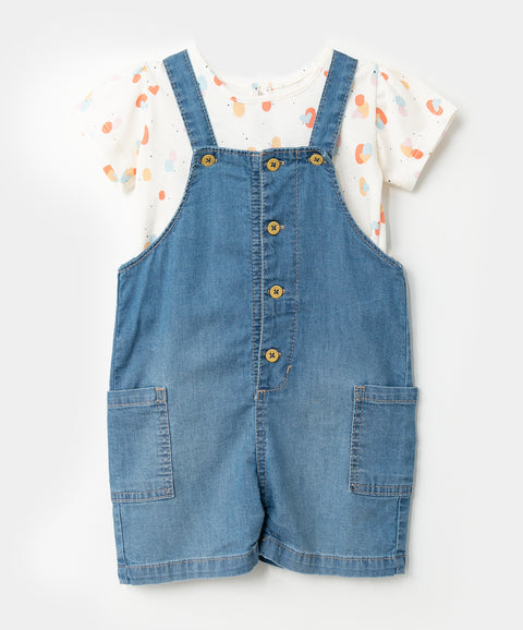 Conjunto de camiseta y overol para recién nacida en tela suave color índigo