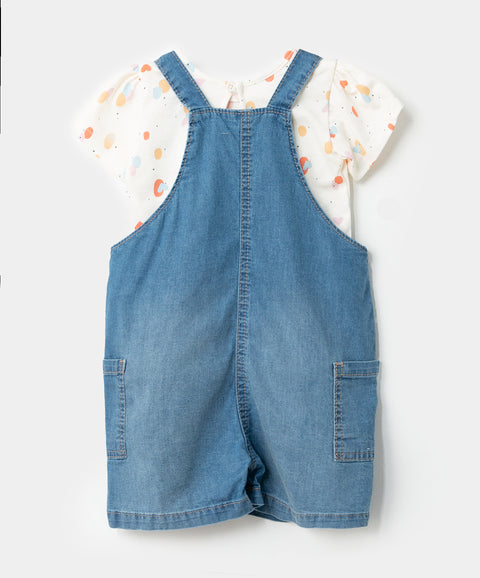 Conjunto de camiseta y overol para recién nacida en tela suave color índigo