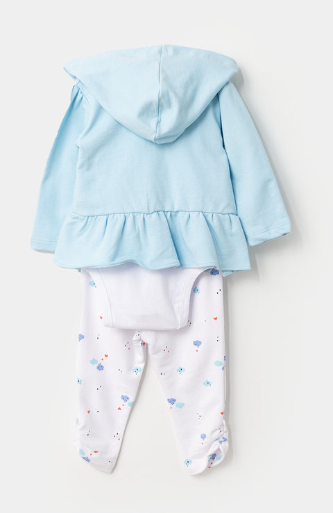 Set x 3 para recién nacida en burda color aqua con blanco